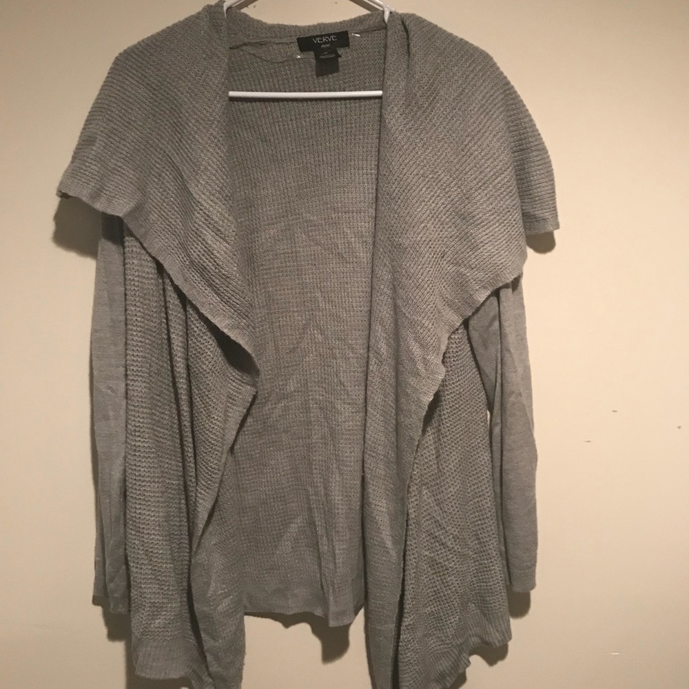Open gray sweater.